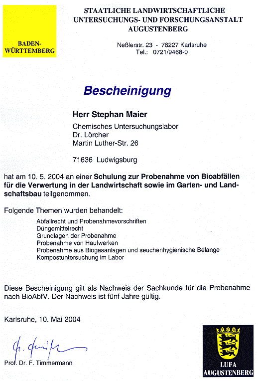 Sachkundenachweis Probenahme BioAbfV