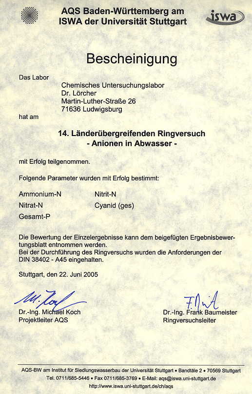 AQS 14. Länderübergreifender Ringversuch