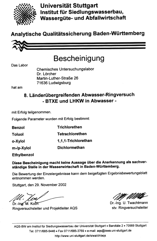 AQS BW 8. Lnderbergreifender Abwasserringversuch