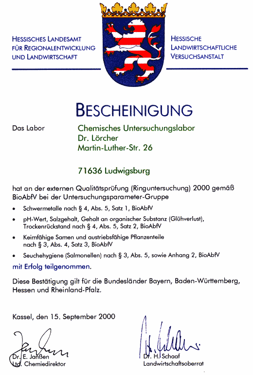 Urkunde Lufa Hessen 2000