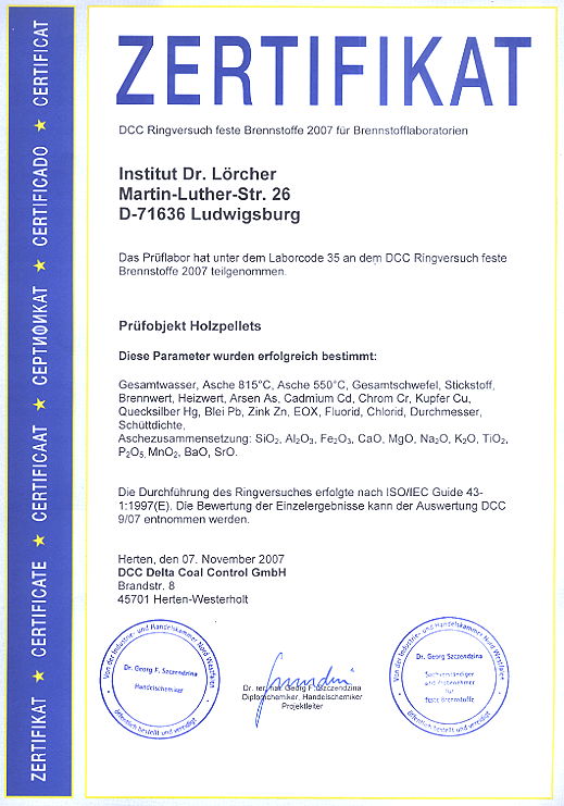 DCC: Ringversuch 2007 - Holzpellets