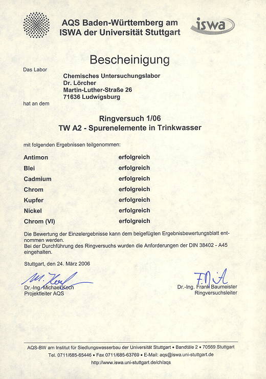 Urkunde AQS Ringversuch 1/06