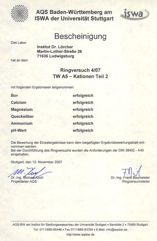 AQS Ringversuch 4/07  TW A5 - Kationen Teil 2