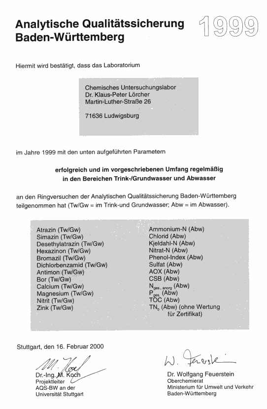 AQS Jahresurkunde 1999