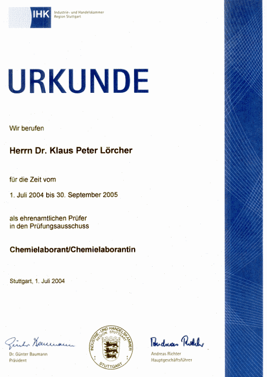 Urkunde Berufung in den Prfungsausschu Laborant